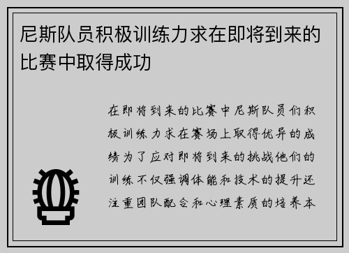 尼斯队员积极训练力求在即将到来的比赛中取得成功
