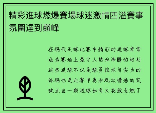 精彩進球燃爆賽場球迷激情四溢賽事氛圍達到巔峰
